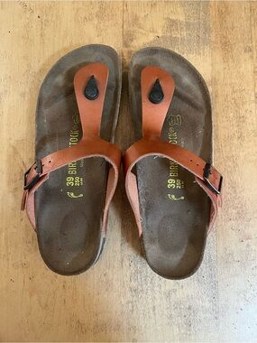 Birkenstock Tan Leather Toe-Post Sandals with Buckle